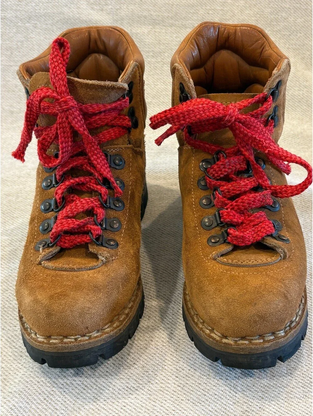 Vintage Kinney Colorado Suede Hiking Boots Vibram Sole Red Laces Men 7 Women 8.5